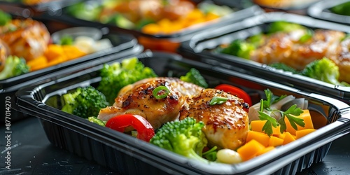 Balanced Diet Healthy Chicken and Vegetable Meal Prep Containers. Concept Meal Prep, Balanced Diet, Healthy Eating, Chicken Recipes, Vegetable Container Prep © Anastasiia