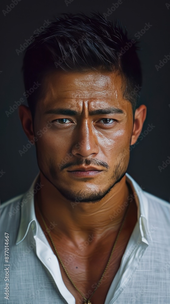 Obraz premium a man in a suit with a black shirt on the front.