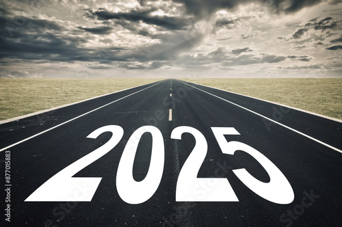 Valokuva 2025 road perspective, dark clouds, war crisis and pessimism about future concep