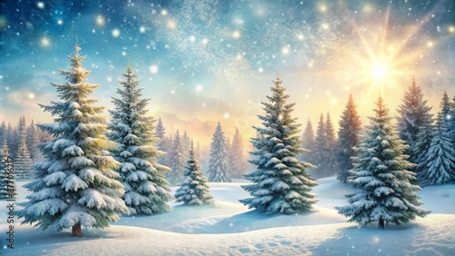 Wallpaper Mural Serene winter wonderland scene featuring blurred snow-covered pine trees against a soft, creamy white snowy background, perfect for festive decor. Torontodigital.ca