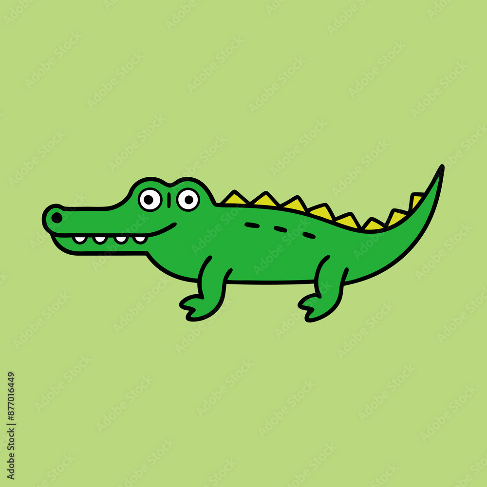 Fototapeta premium Cartoon image of a crocodile set against a green background