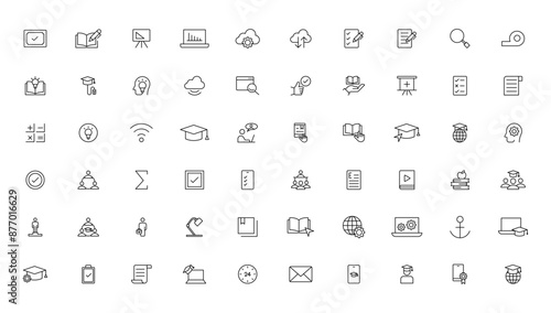 Education and Learning thin line icons set. Education, School, Learning editable stroke icons