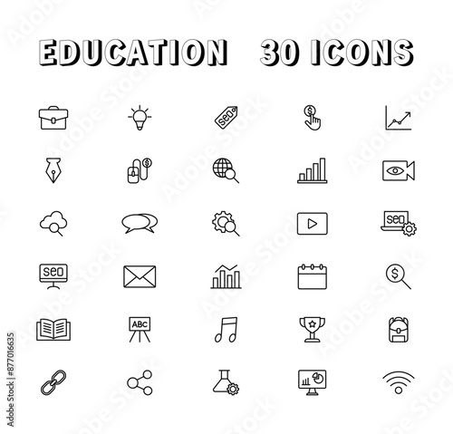 Education and Learning thin line icons set. Education, School, Learning editable stroke icons