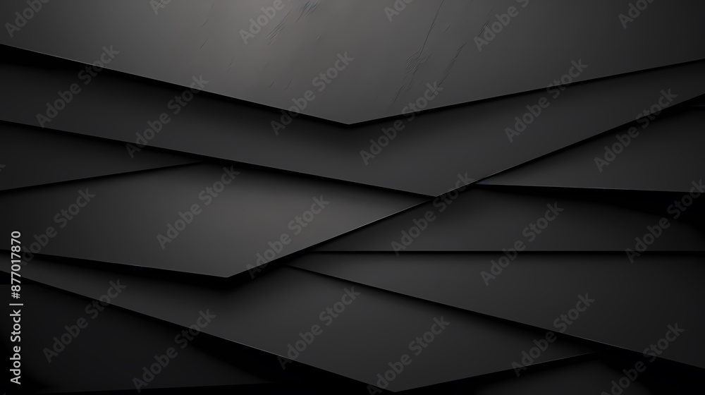 Abstract layered black geometric background with modern, glossy texture and sleek lines.