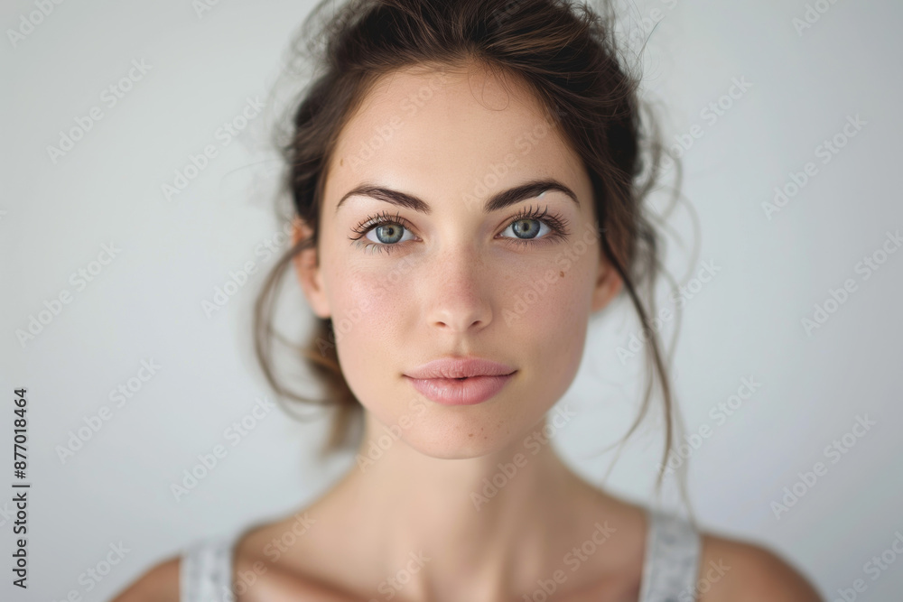 An elegant portrait capturing the allure of a young woman with flawless skin, accentuated by subtle makeup and a captivating gaze. An elegant portrait capturing the allure of a young woman with flawless skin, accentuated by subtle makeup and a captivating gaze.