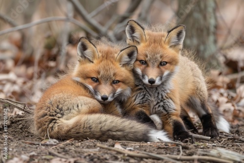 Wallpaper Mural A pair of young Red Fox Kits expend some of their cooped up energy and wrestle with one another just outside of their den Torontodigital.ca