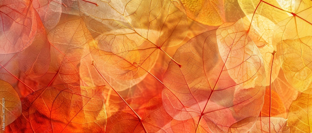 Abstrakte durchscheinende, geschichtete fallende Herbstblätter, Buntes Laub Abstrakte durchscheinende, geschichtete fallende Herbstblätter, Buntes Laub