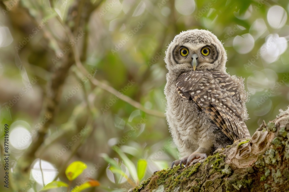 A Recently Fledged Barred Owlet finds a sturdy perch to rest on A Recently Fledged Barred Owlet finds a sturdy perch to rest on