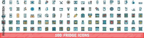 100 fridge icons set. Color line set of fridge vector icons thin line color flat on white