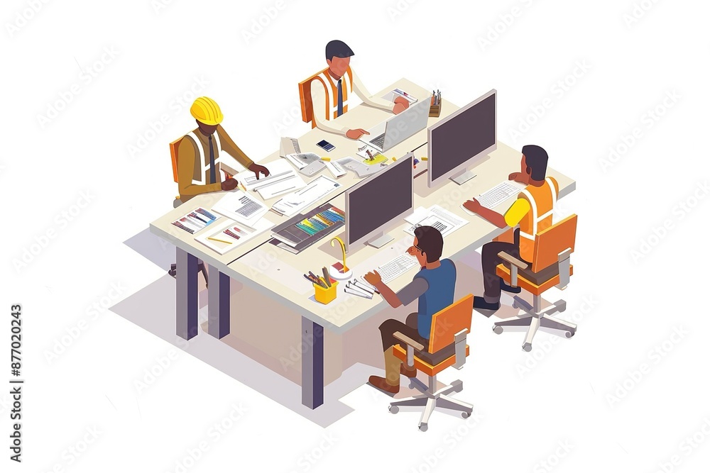 Technician and engineer meeting working together, isometric isolated Technician and engineer meeting working together, isometric isolated