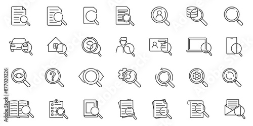 Revision icon. Revision icon set. Review icon set. Linear symbol.