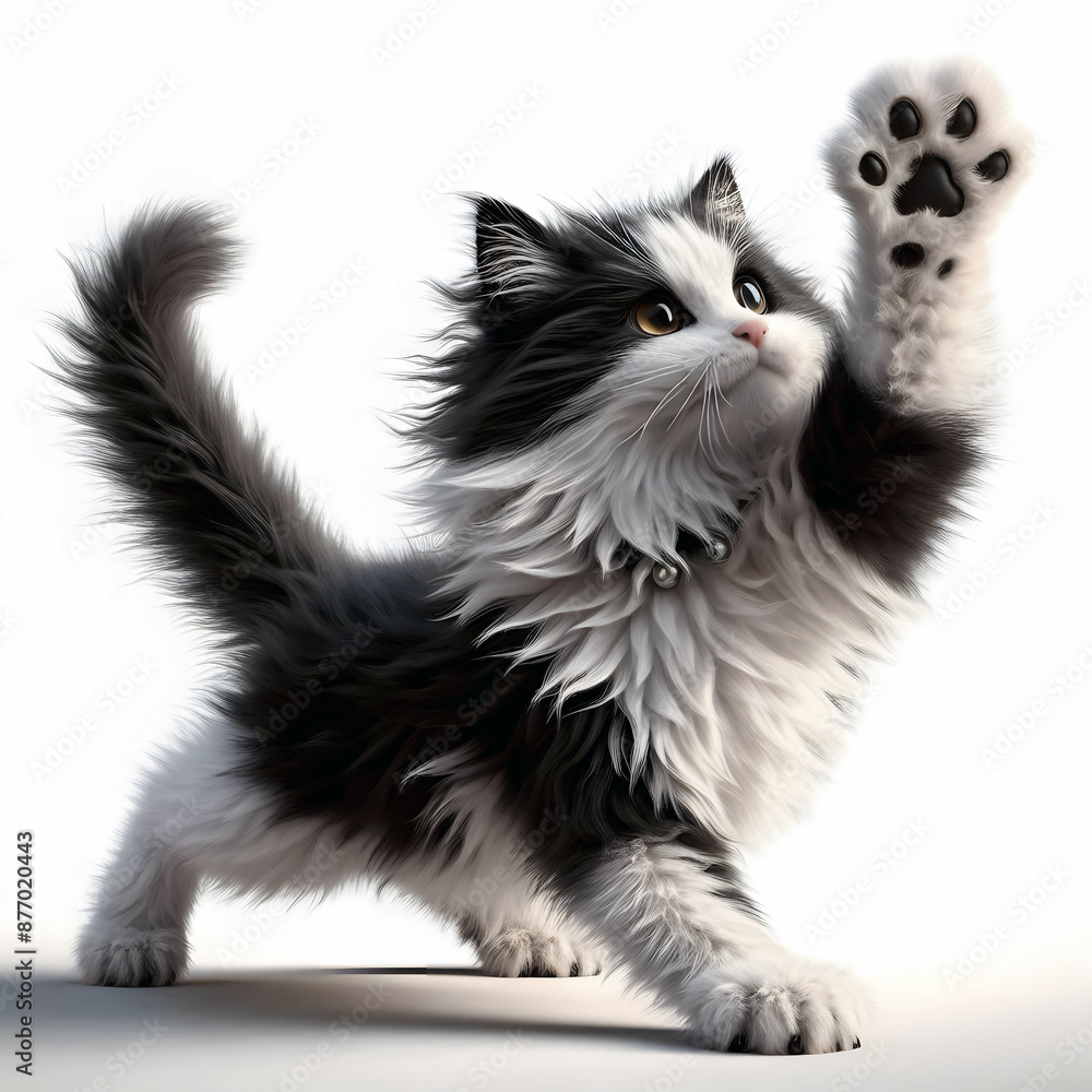 Obraz premium Playful cat stretching his paw up in the air