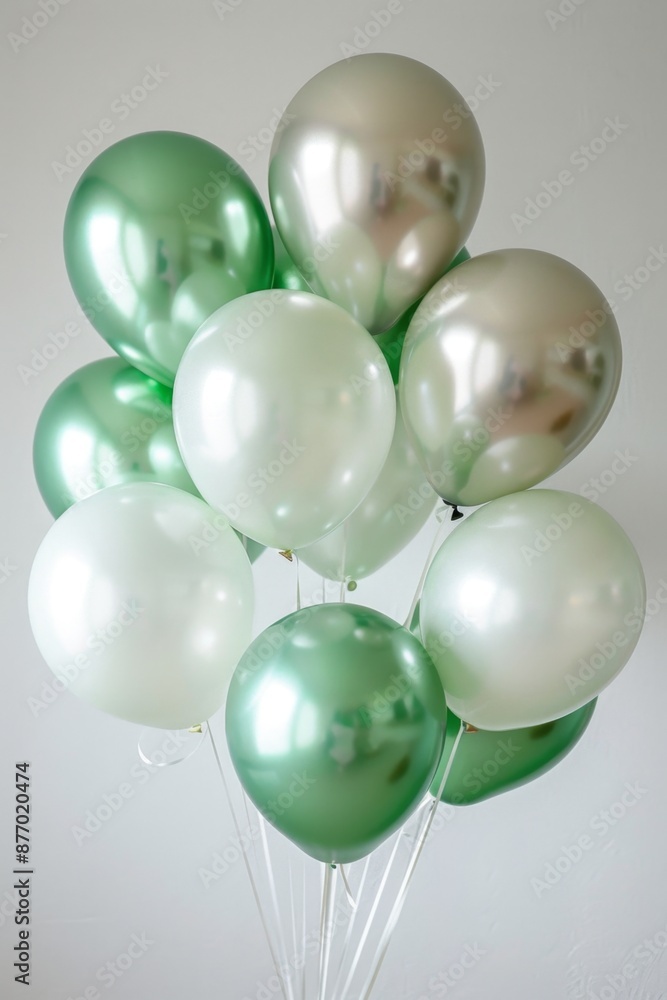 Shiny Green and White Balloons on a Festive Occasion Shiny Green and White Balloons on a Festive Occasion