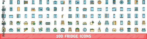 100 fridge icons set. Color line set of fridge vector icons thin line color flat on white
