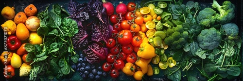 Vegetables And Fruit. Colorful and Fresh Variety of Organic Vegetables and Fruits photo