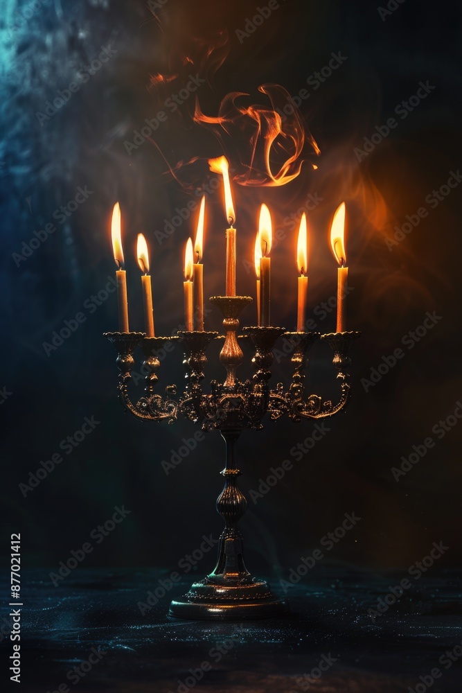 Fototapeta premium Menorah with five lit candles