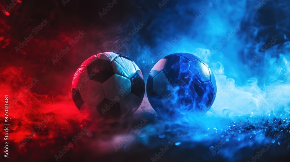 Naklejka premium Vs Background. Red and Blue Lights Illuminate Competitive Match