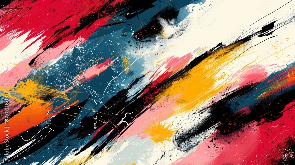 Dynamic brush strokes in a chaotic yet harmonious arrangement, using bold and contrasting colors. Cartoon illustrations vectors Generative AI Dynamic brush strokes in a chaotic yet harmonious arrangement, using bold and contrasting colors. Cartoon illustrations vectors Generative AI