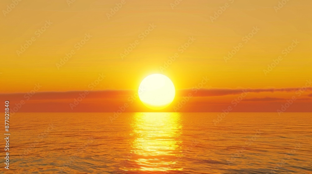 Tranquil Ocean Sunset with Golden Skies and Reflective Sea Tranquil Ocean Sunset with Golden Skies and Reflective Sea