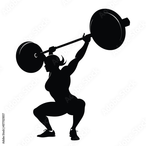 vector silhouette of a weight lifter woman, isolated of white background