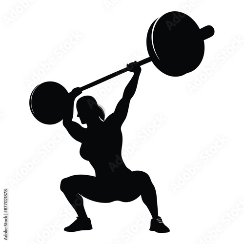 vector silhouette of a weight lifter woman, isolated of white background