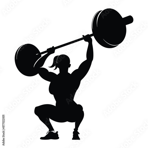 vector silhouette of a weight lifter woman, isolated of white background