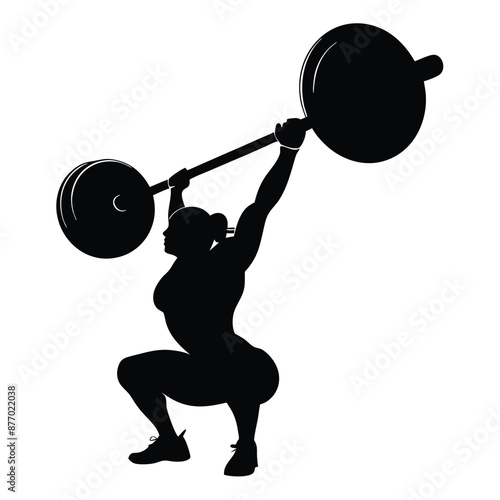vector silhouette of a weight lifter woman, isolated of white background