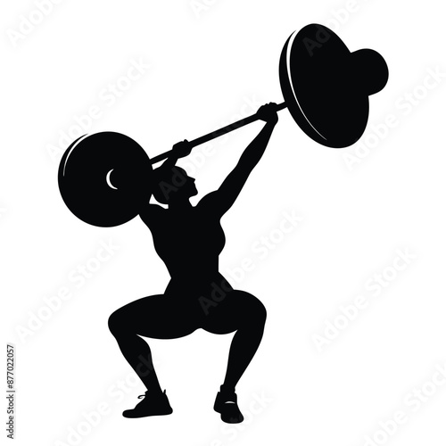 vector silhouette of a weight lifter woman, isolated of white background
