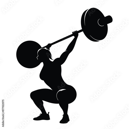 vector silhouette of a weight lifter woman, isolated of white background