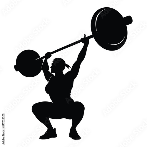 vector silhouette of a weight lifter woman, isolated of white background