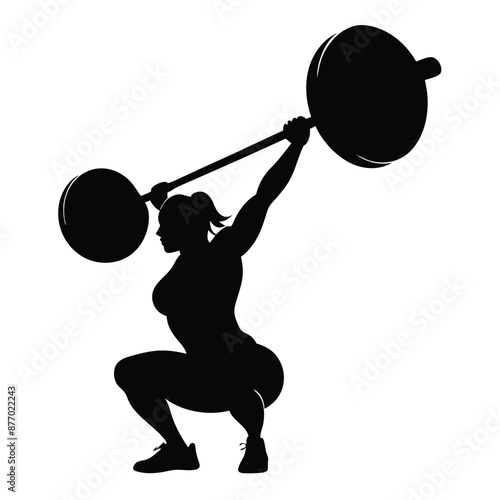 vector silhouette of a weight lifter woman, isolated of white background