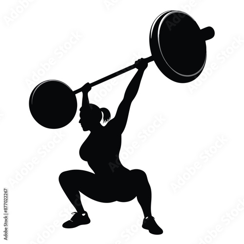vector silhouette of a weight lifter woman, isolated of white background