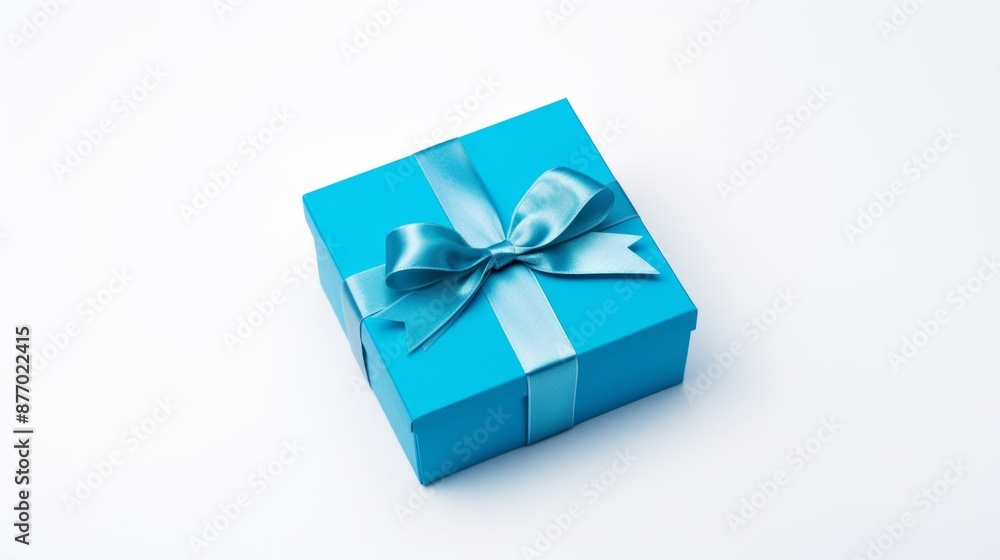 Elegant Blue Gift Box with Satin Ribbon on White Background Elegant Blue Gift Box with Satin Ribbon on White Background