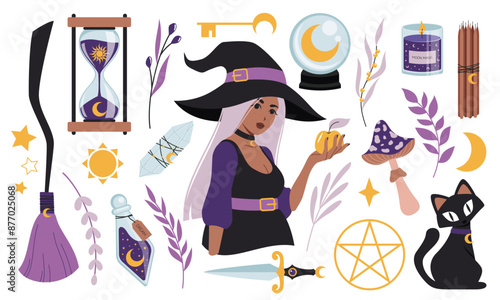 Vector isolated magic set. Clip art elements