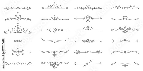 Text dividers doodle set. Wedding decorative elements. Divider ornament, borders, vintage line separators. Hand drawn vector illustration isolated on white background photo