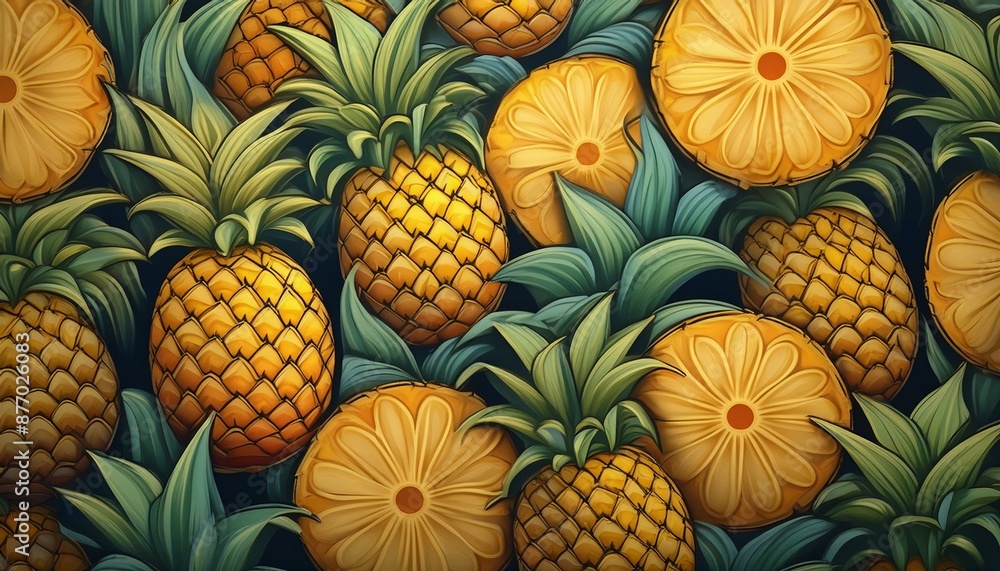 Fototapeta premium pineapple pattern. Illustration with ananas. Vintage pineapple pattern