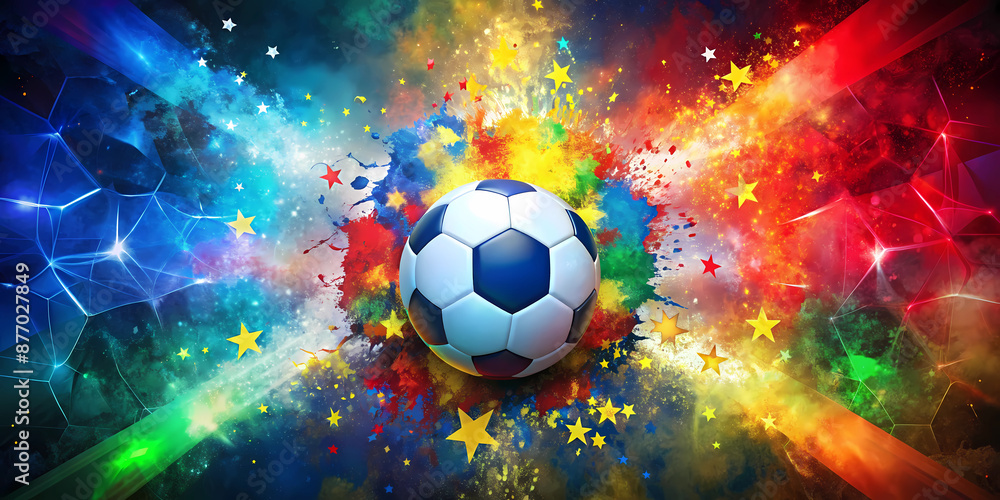 Fototapeta premium soccer ball against splash of paint bright background template