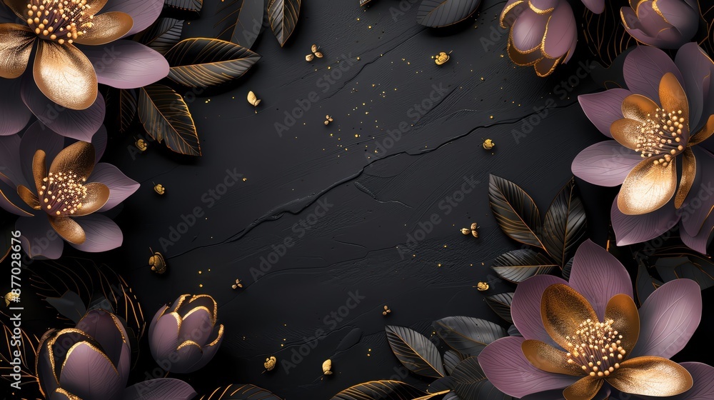 Fototapeta premium Create a template with luxurious gold Thai designs on a black background, offering generous space for text and an elegant layout
