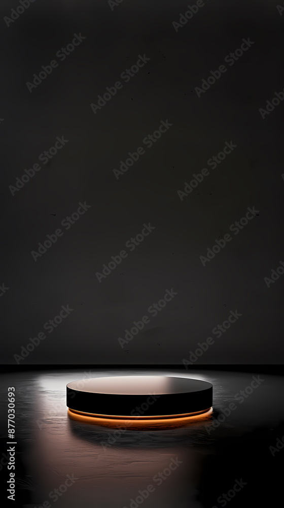 Black podium with lights in dark room Black podium with lights in dark room