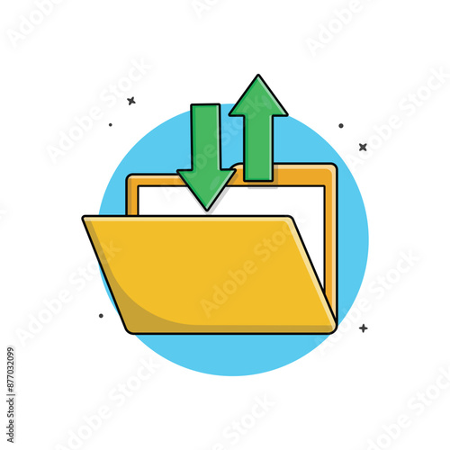 Yellow Folder with Green Arrow Vector Illustration. File Sharing Concept Design