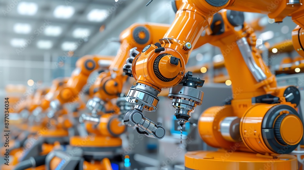Comprehensive plan for a network of mechanical arms performing synchronized tasks in a factory, mechanical tasks networks, industrial automation Comprehensive plan for a network of mechanical arms performing synchronized tasks in a factory, mechanical tasks networks, industrial automation