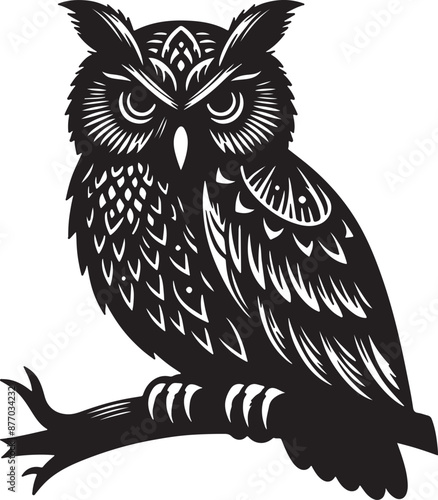 owl silhouette vector art illustration on white background