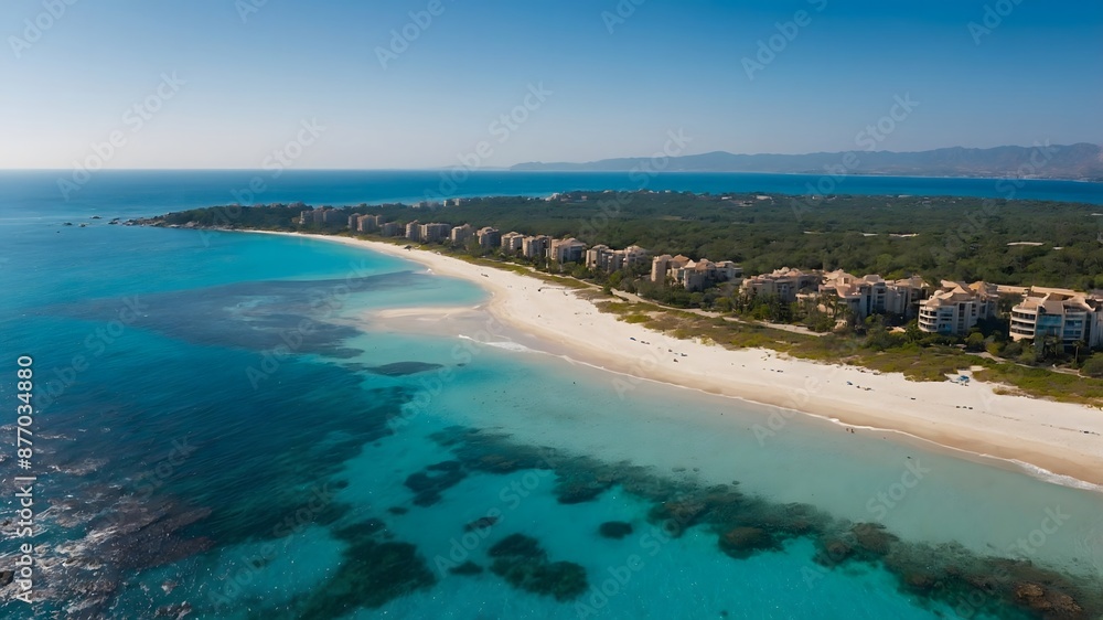 A beautiful beach on a sunny day with crystal clear blue sea and a cloudless sky
A beautiful beach on a sunny day with crystal clear blue sea and a cloudless sky