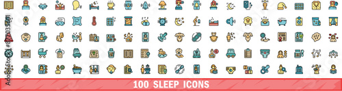 100 sleep icons set. Color line set of sleep vector icons thin line color flat on white
