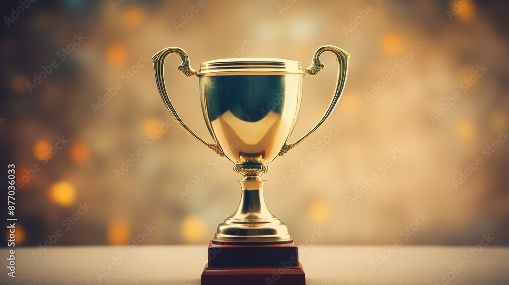 Golden Trophy on a White Table With a Blurred Background Golden Trophy on a White Table With a Blurred Background