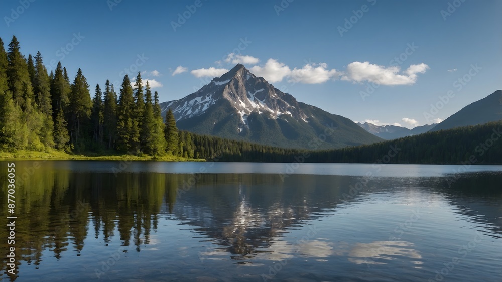 A scenic view of a mountain and a lake reflecting the mountain's image
A scenic view of a mountain and a lake reflecting the mountain's image