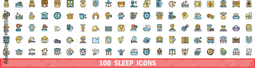100 sleep icons set. Color line set of sleep vector icons thin line color flat on white