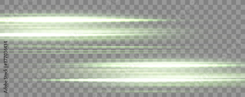 Speed rays, velocity light neon flow, zoom in motion effect, green glow speed lines, colorful light trails, stripes. Abstract background, vector illustration.