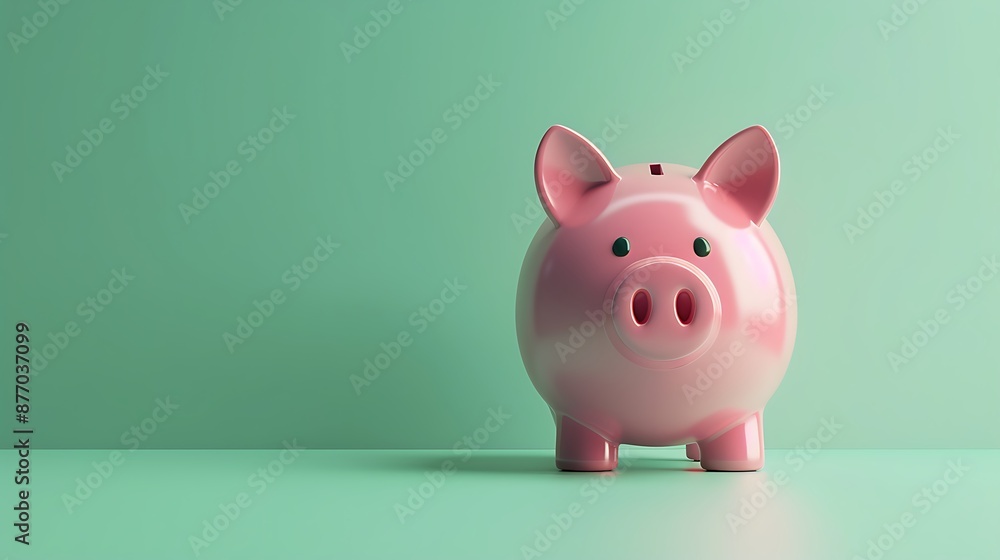 Colorful Piggy Bank Savings Concept on Soft Pastel Green Background Colorful Piggy Bank Savings Concept on Soft Pastel Green Background