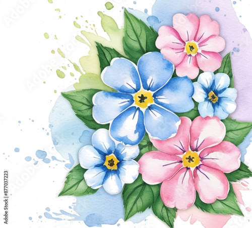 A watercolor-style illustration depicting a bouquet of delicate forget-me-not flowers.